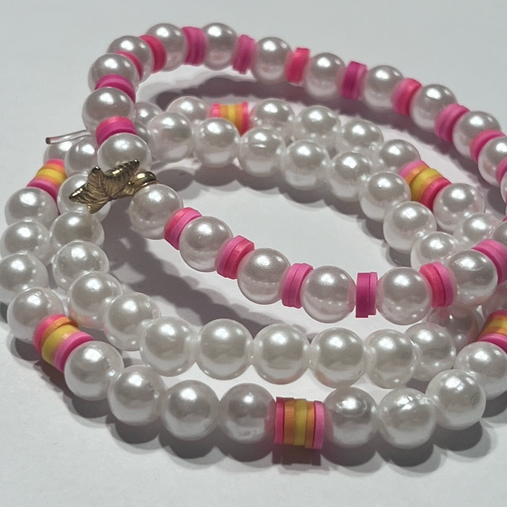 Chic White and Pink Beaded Jewelry Set